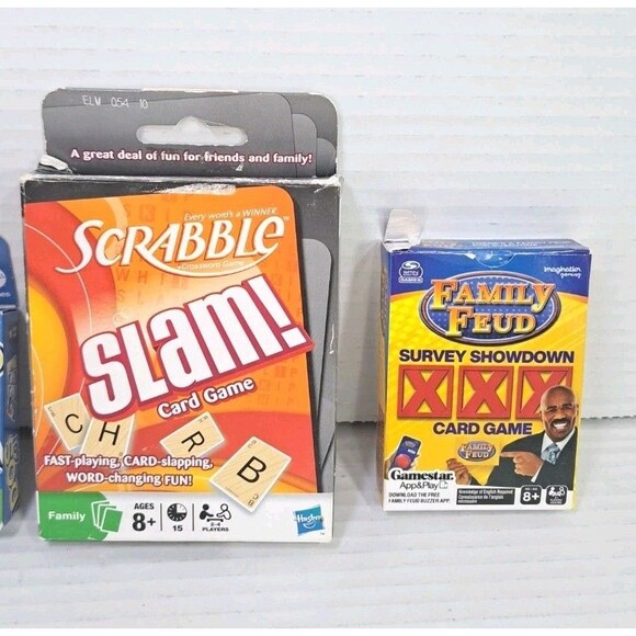 Travel Card Game Lot (4) Phase 10 Scrabble Slam Family Feud DOS Go Complete Set - Picture 3 of 6